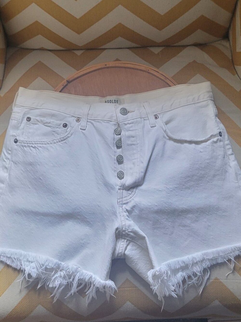 Agolde Parker Long Frayed Shorts - Pannacotta - Picture 10 of 12